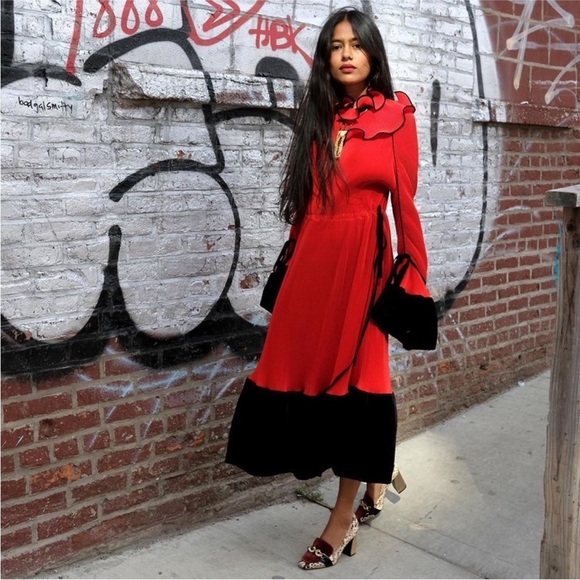 Tory Burch Convertible Pleated Ruffle Velvet Dress - Picture 4 of 13